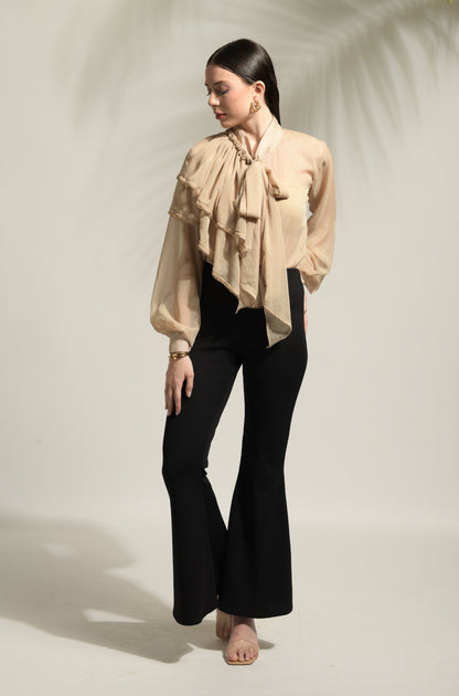Madison Asymmetric Ruffled Top with Flared Pants - Set of 2