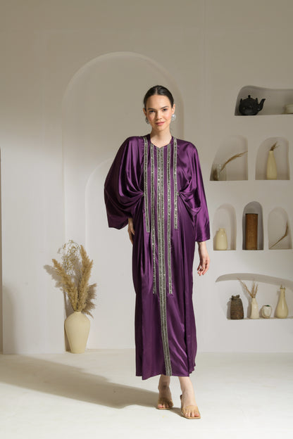 Fiza Satin Draped Sleeves Kaftan-like Floor Length Dress