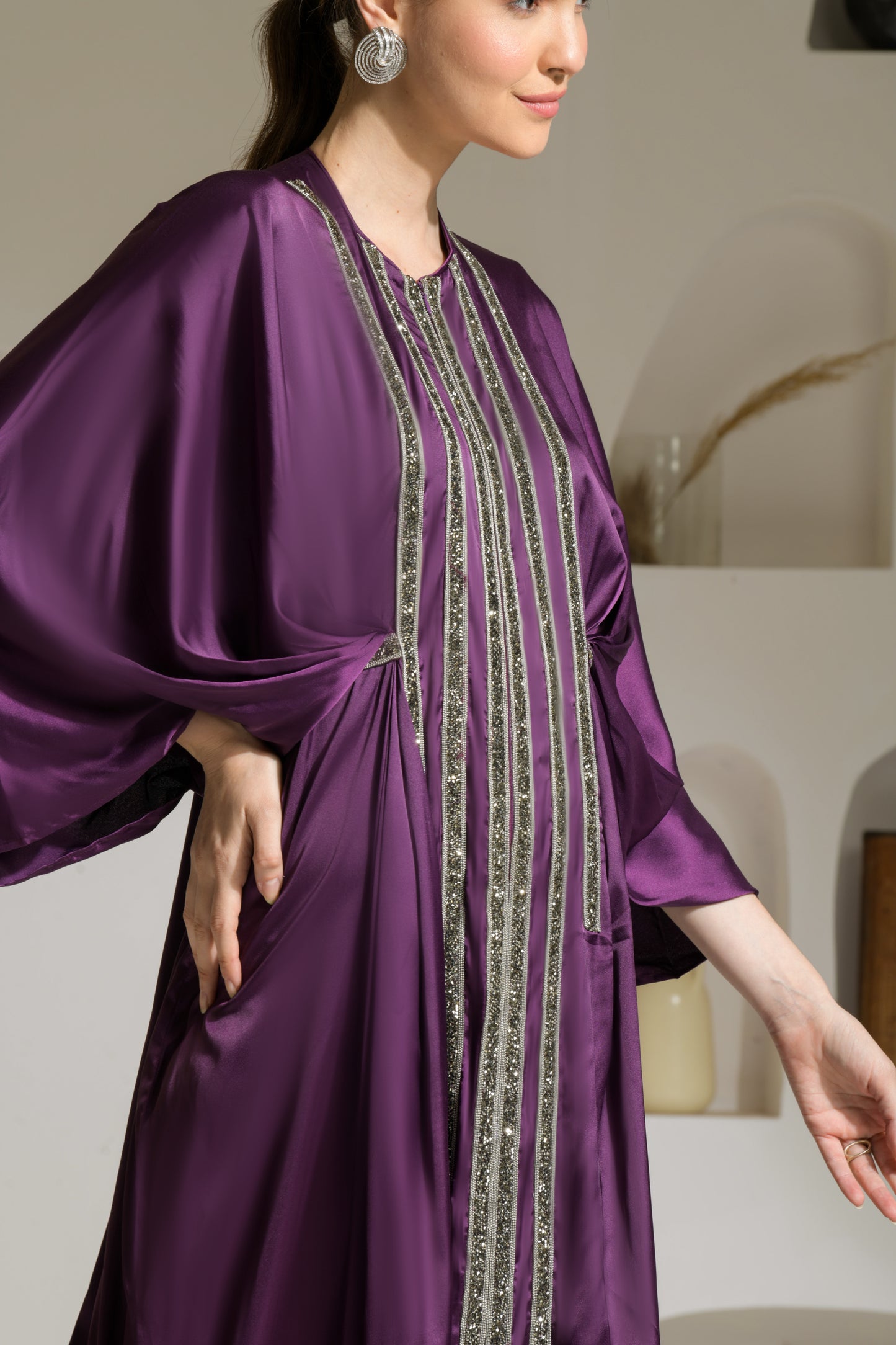 Fiza Satin Draped Sleeves Kaftan-like Floor Length Dress