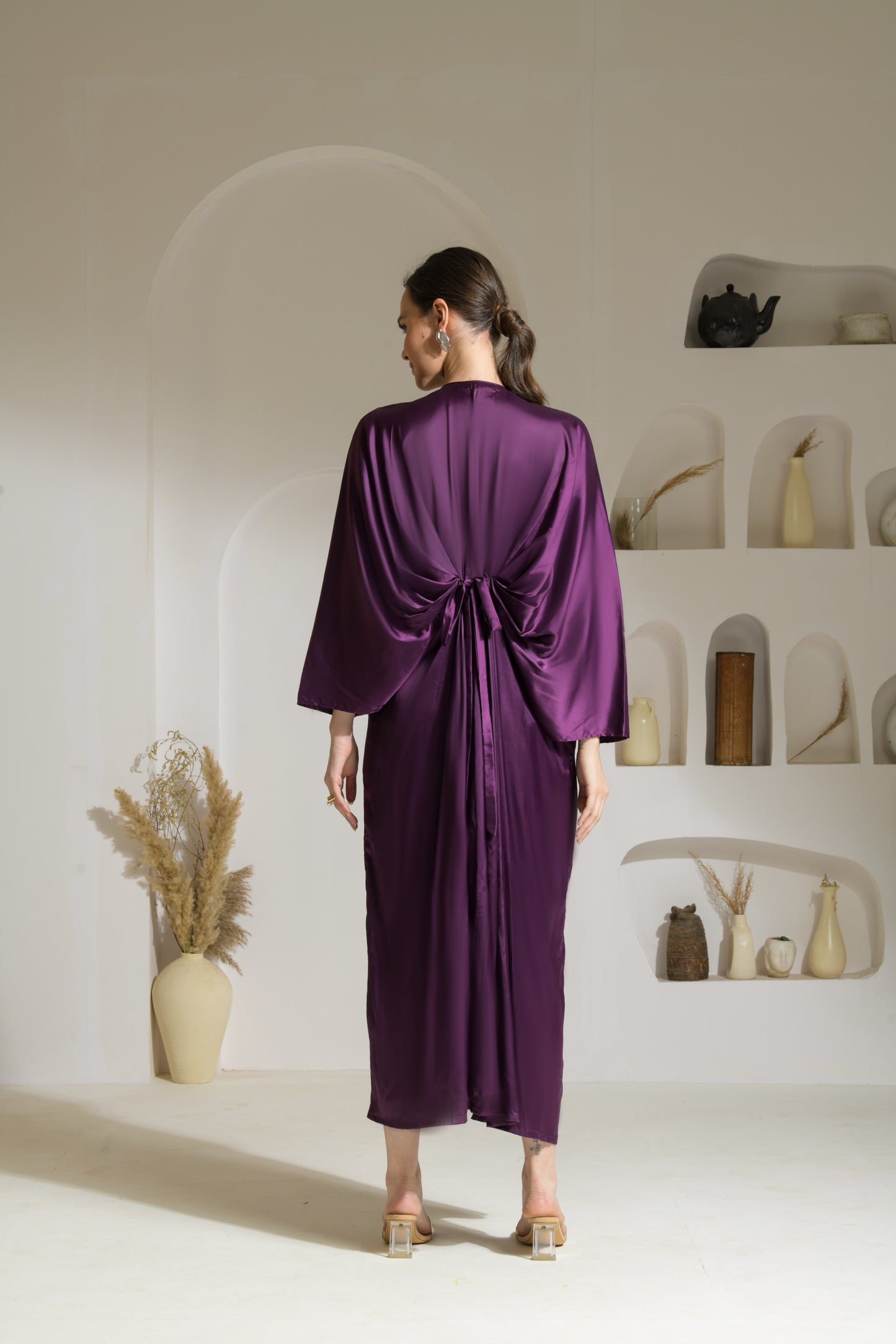 Fiza Satin Draped Sleeves Kaftan-like Floor Length Dress