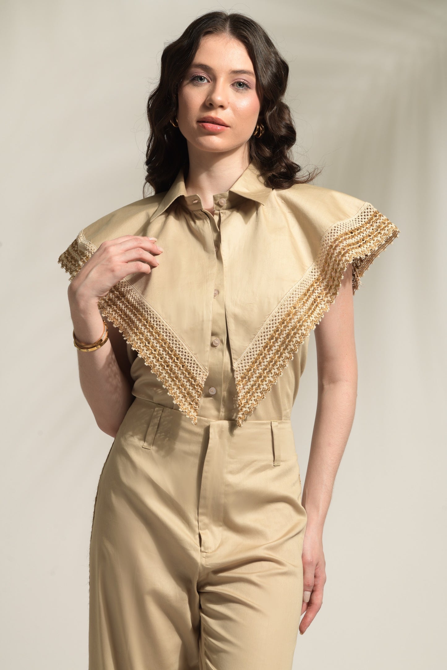Hazel Exaggerated Panel Shirt with Flared Pants- Set of 2