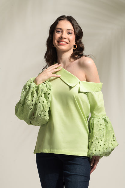 Claire Crochet Voluminous Sleeve Top