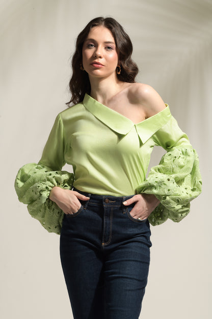 Claire Crochet Voluminous Sleeve Top