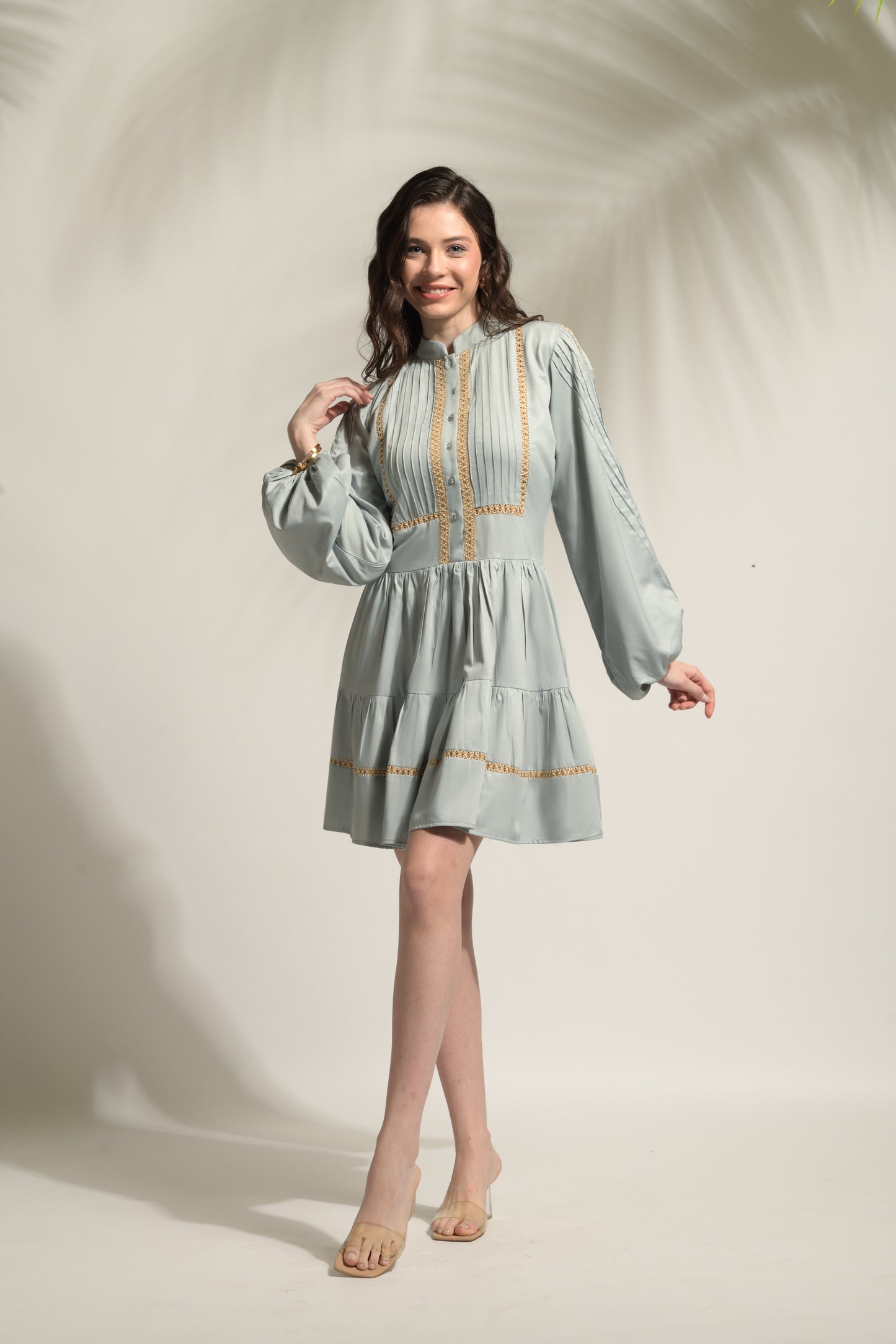 Autumn Jute Trim Tiered Dress