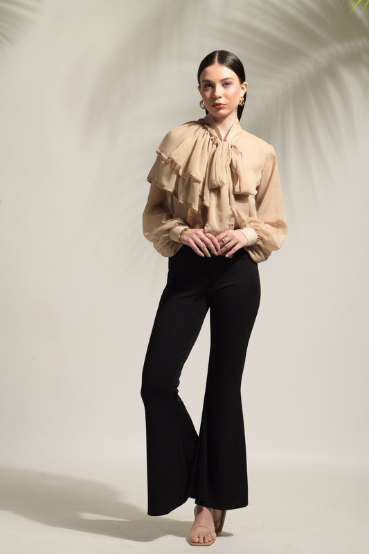 Madison Asymmetric Ruffled Top with Flared Pants - Set of 2