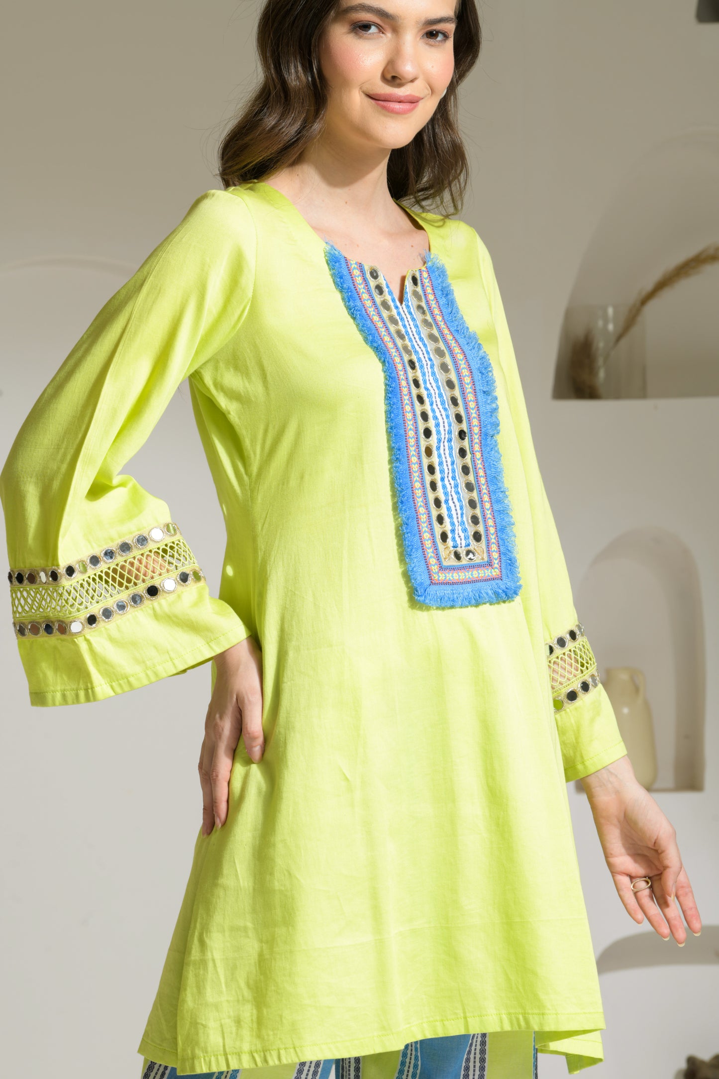 Jhalak A-line Cotton Kurta with Printed Harem Salwar & Dual-tone Dyed Organza Dupatta - Set of 3