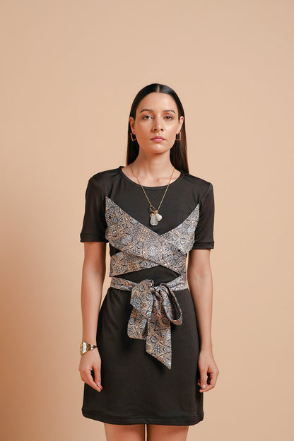 Pansy Mosaic Print Satin Criss-Cross T-Shirt Dress