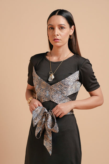 Pansy Mosaic Print Satin Criss-Cross T-Shirt Dress