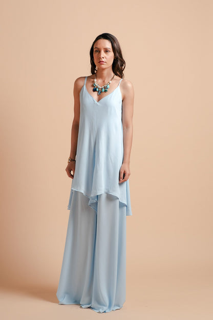 Aster Georgette High-low Panel Jumpsuit ( Blue )