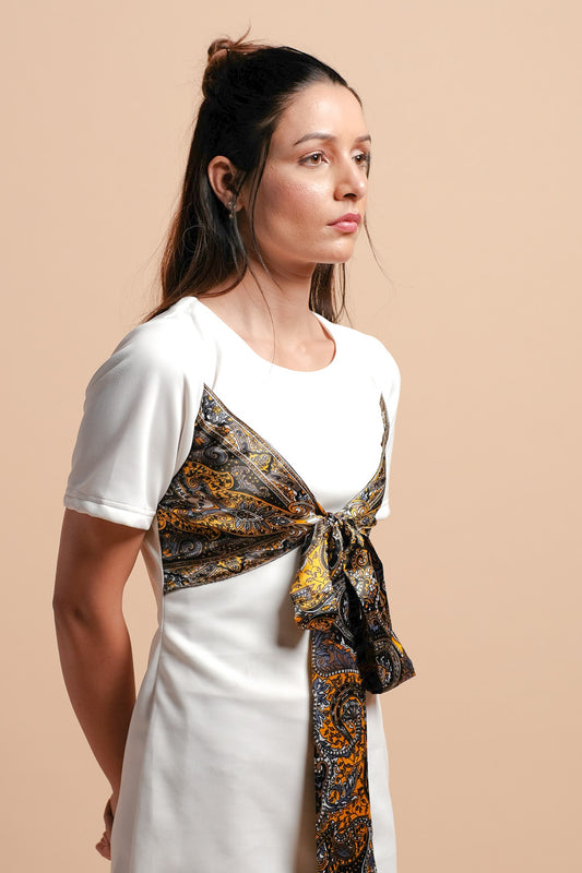 Iris Paisley Print Satin Bow T-Shirt Dress