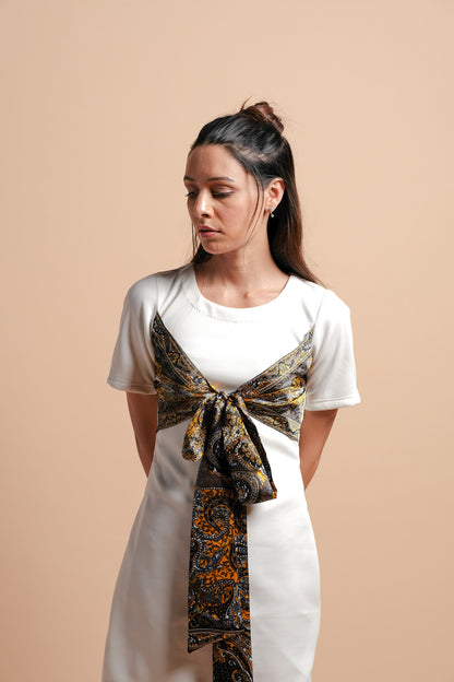 Iris Paisley Print Satin Bow T-Shirt Dress