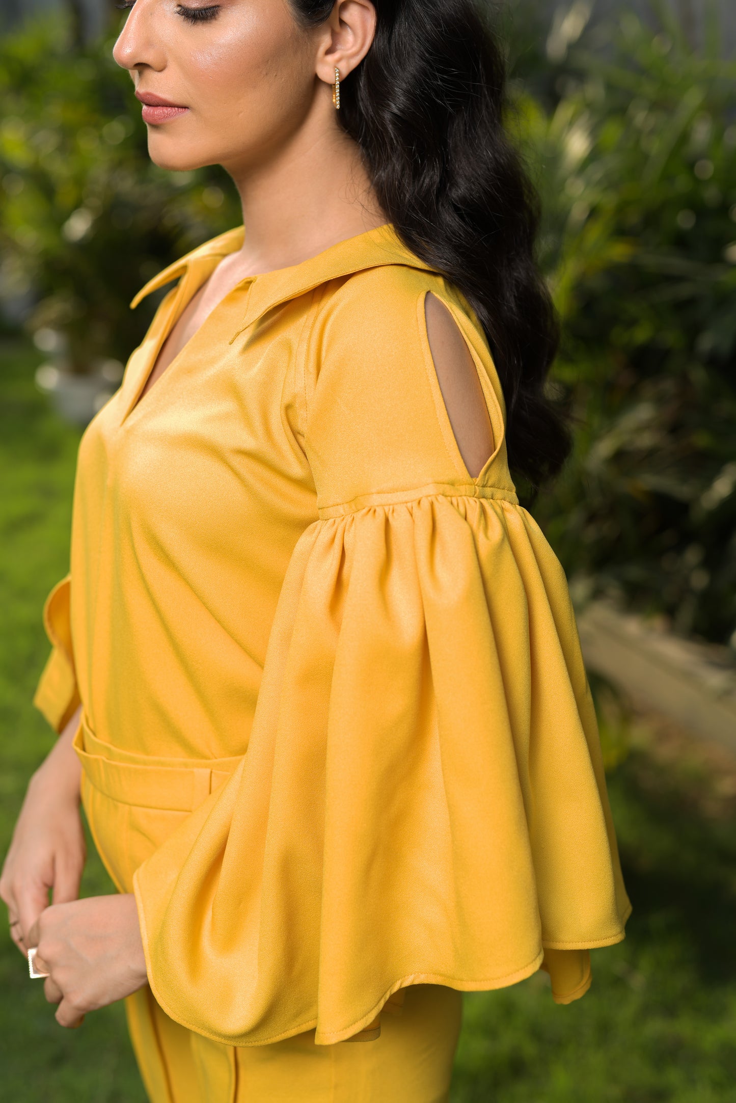 Millie Open Collar with Flared Sleeves Top