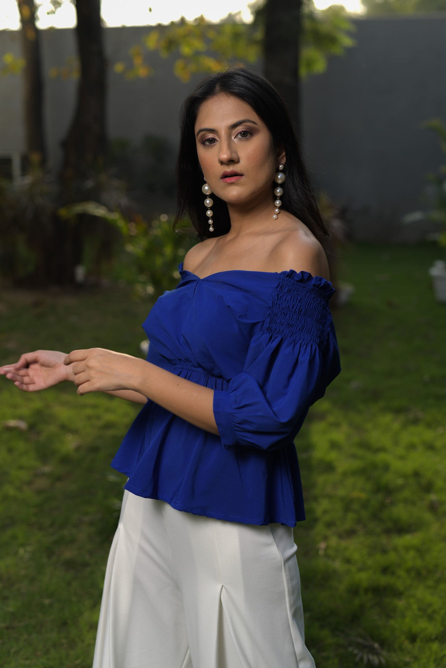 Jessika off-shoulder Smocked Peplum Top - Lime Green