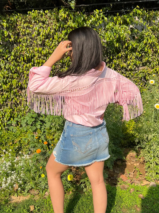 Siesta Relaxed Fit Shirt with Fringes - Pastel Pink