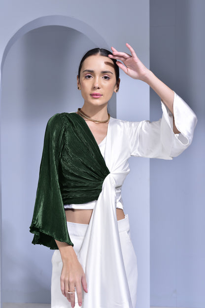 Blue Lagoon Half & Half Draped Top - White & Blue