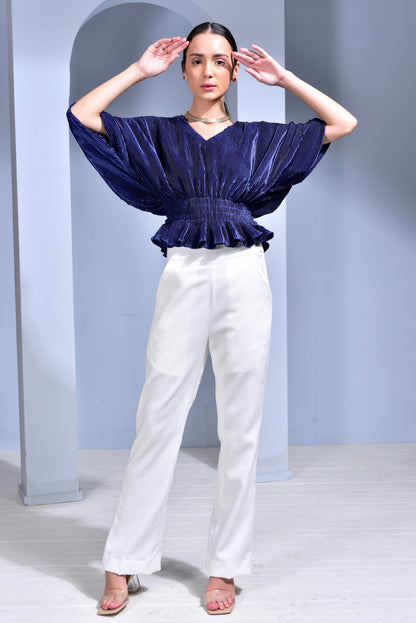 Bellini Pleated Satin smocked waist Top