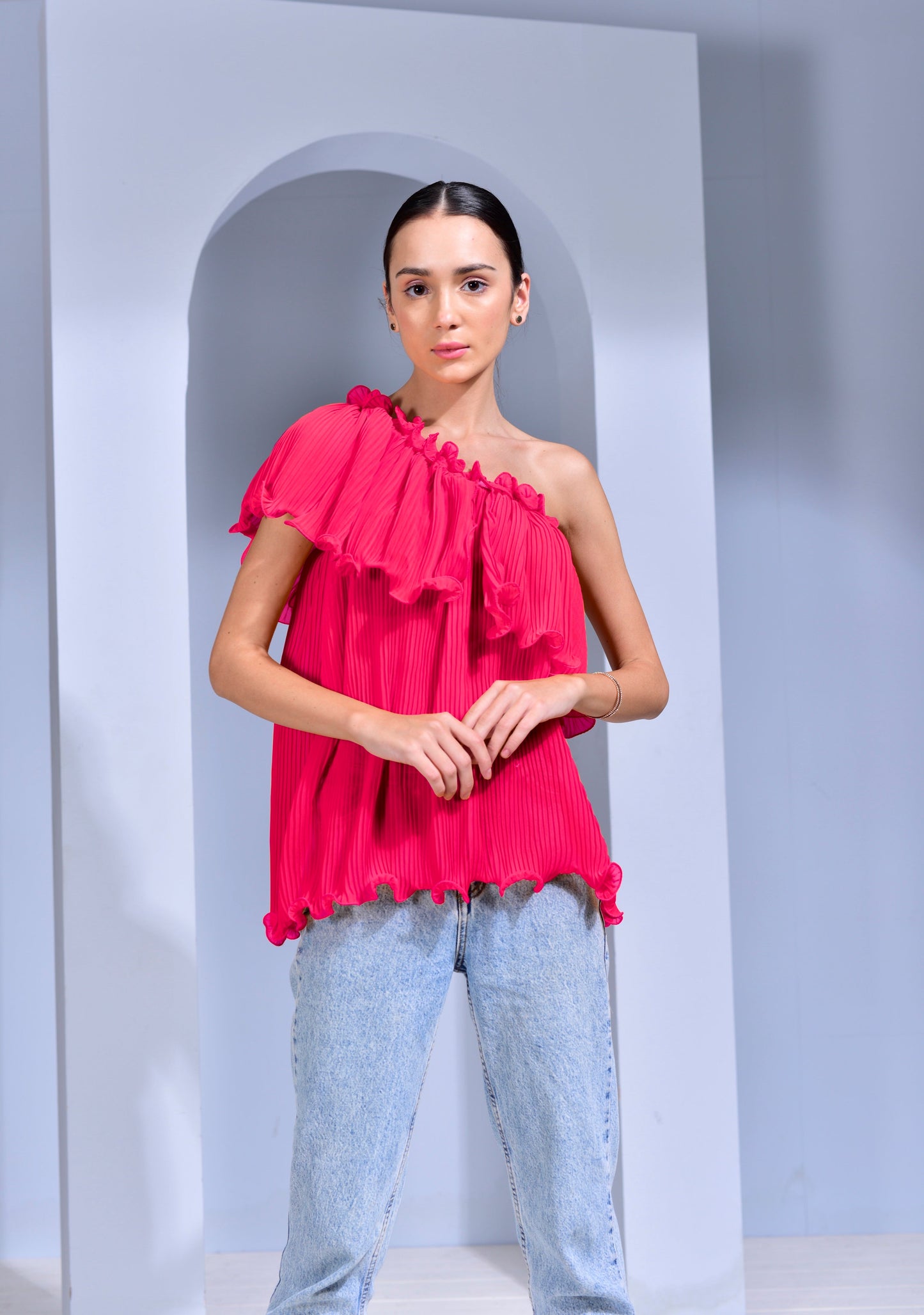Breeze Pleated Georgette 3-Way Top - Orange