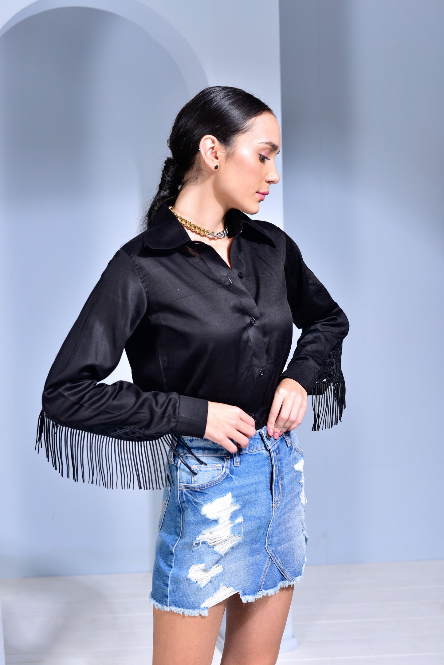 Siesta Relaxed Fit Shirt with Fringes - White
