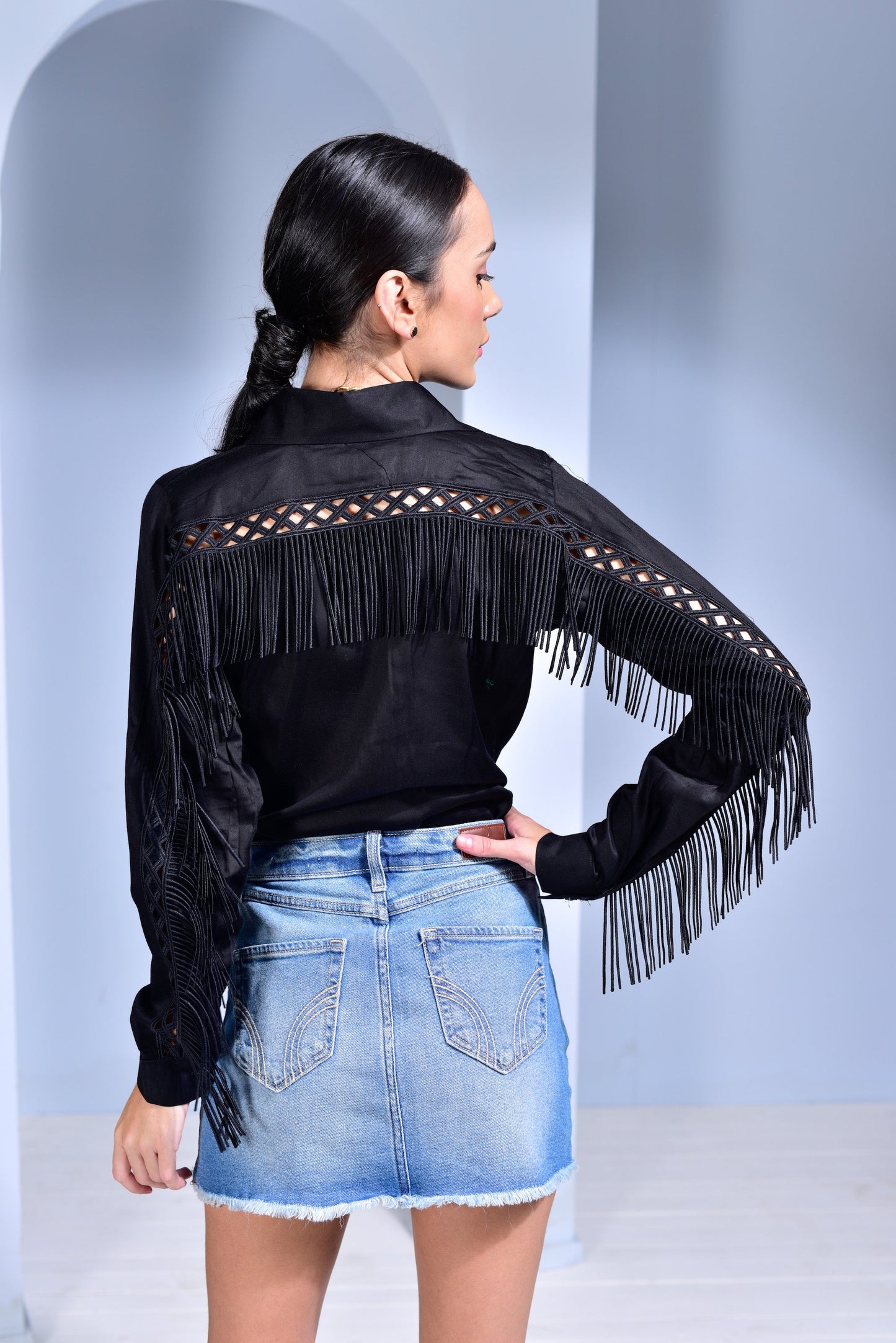 Siesta Relaxed Fit Shirt with Fringes - White