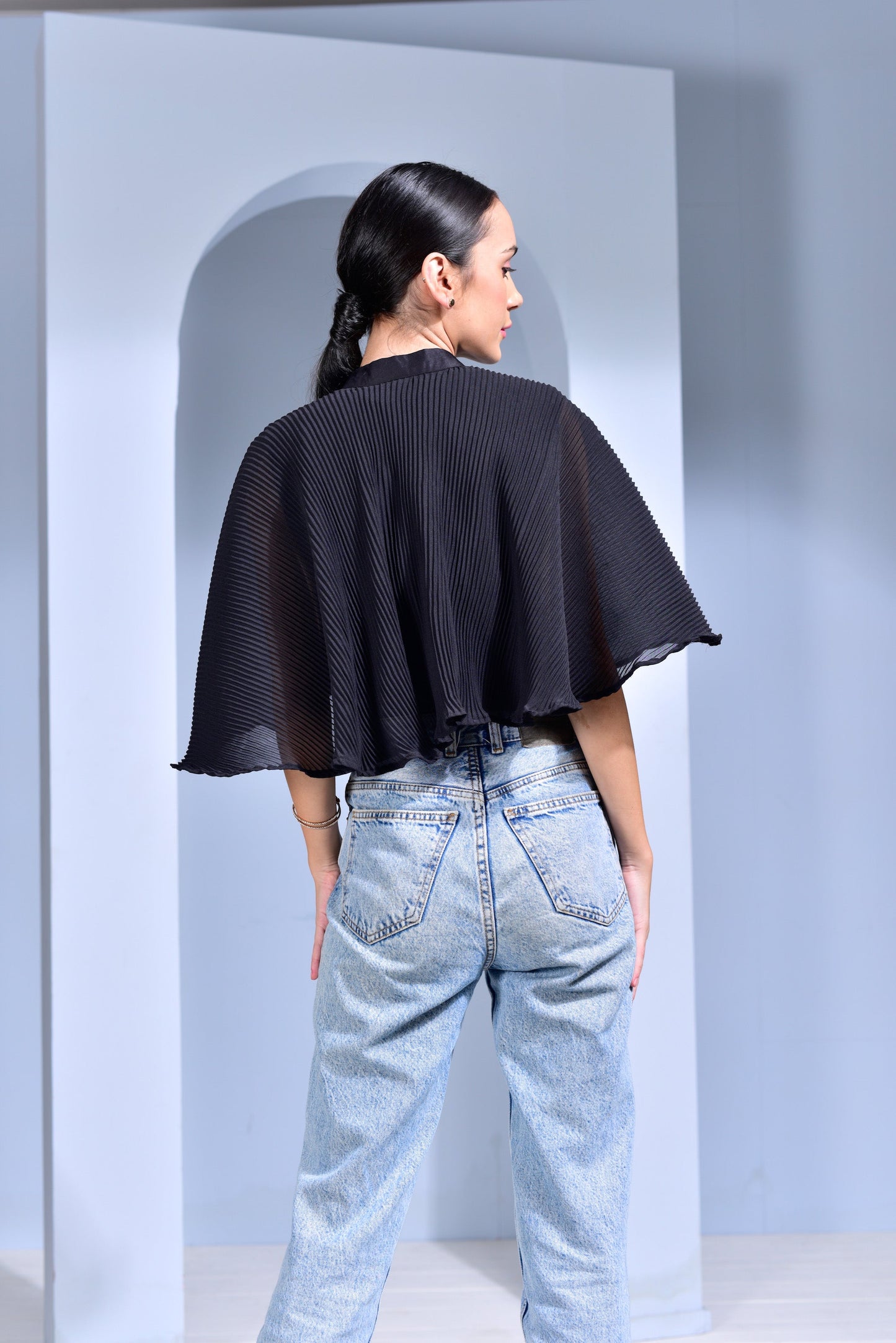 Manhattan Pleated Georgette Cape Shirt - Peach