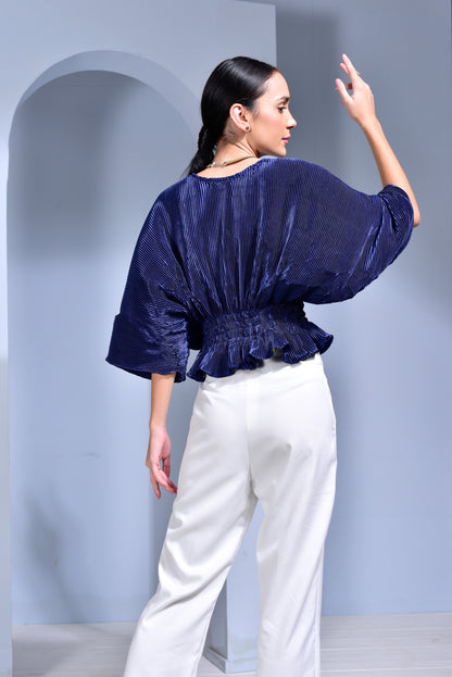 Bellini Pleated Satin smocked waist Top