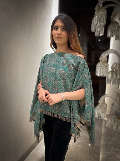 Aasira Printed Lurex Velvet Asymmetric Cape