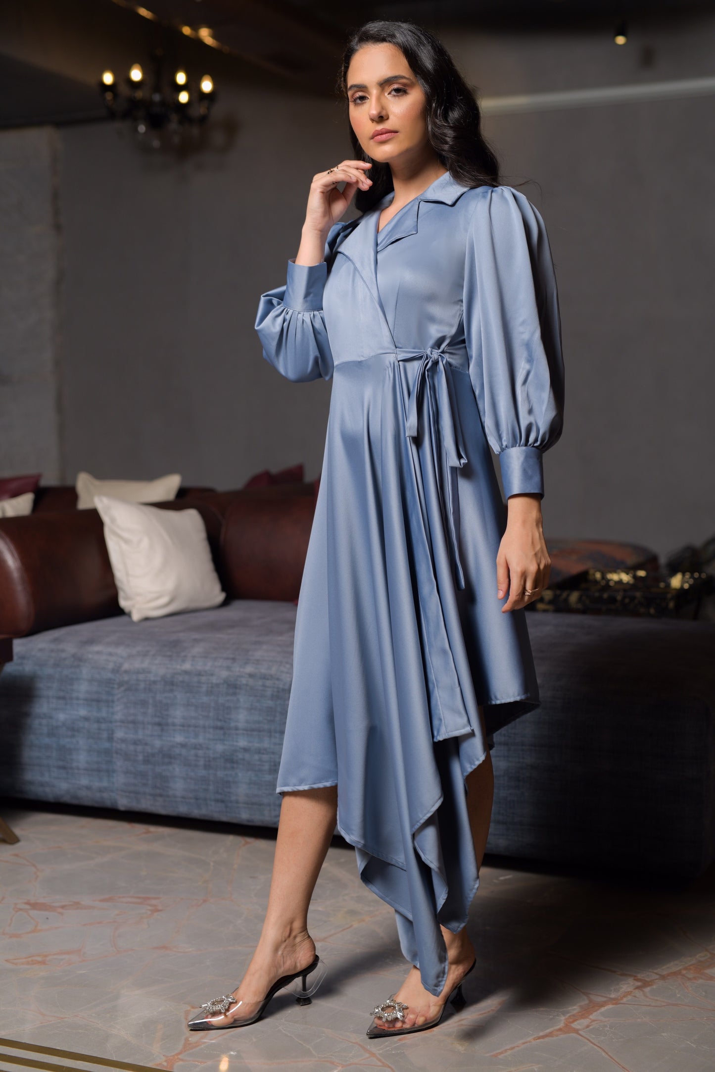 Satine Handkerchief Hem Wrap Dress