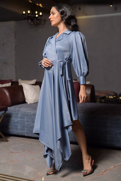 Satine Handkerchief Hem Wrap Dress