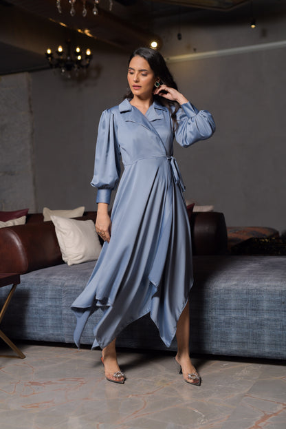 Satine Handkerchief Hem Wrap Dress