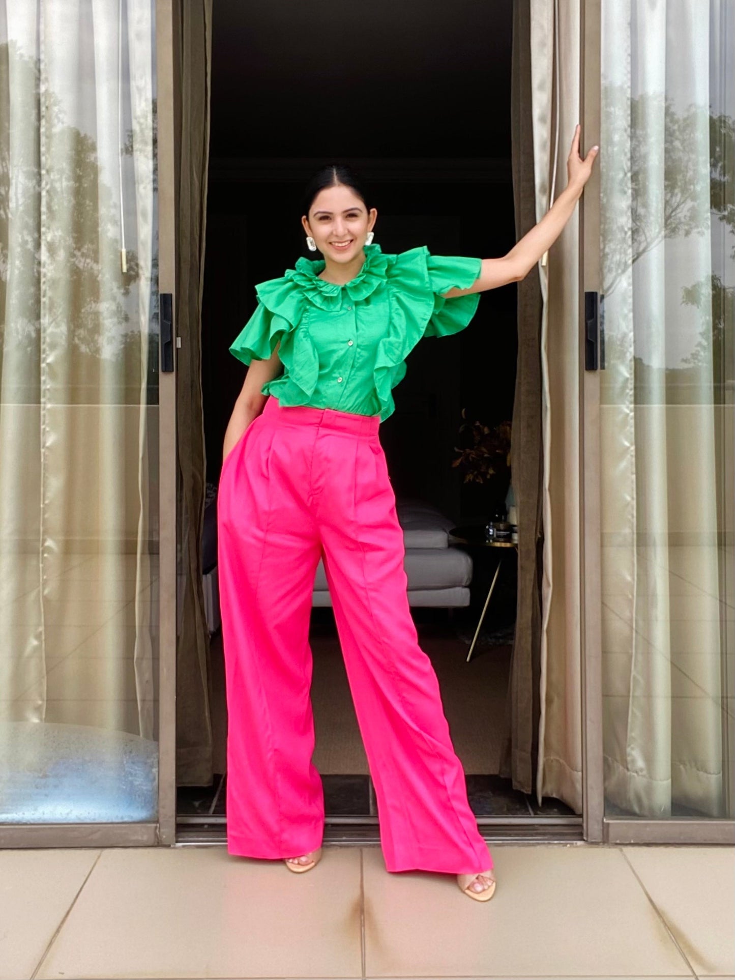 Lillet Layered Ruﬄe Shirt - Green