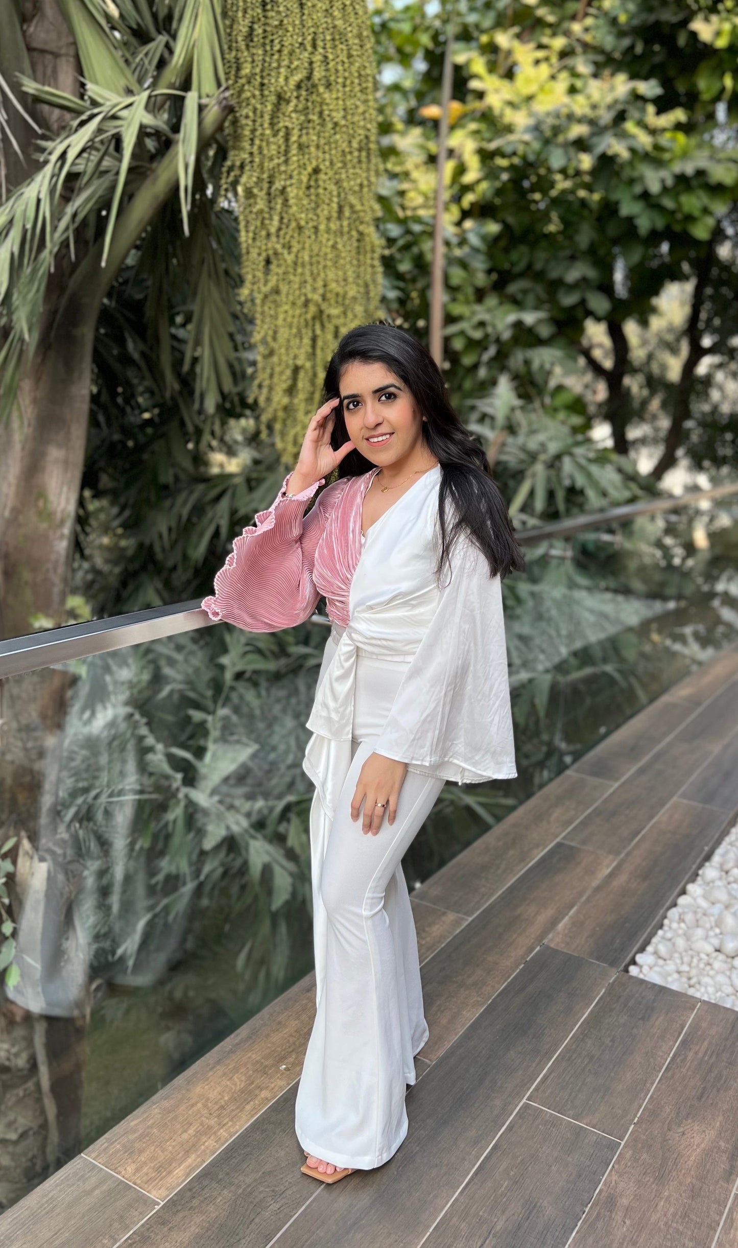 Blue Lagoon Half & Half Draped Top - White & Blue