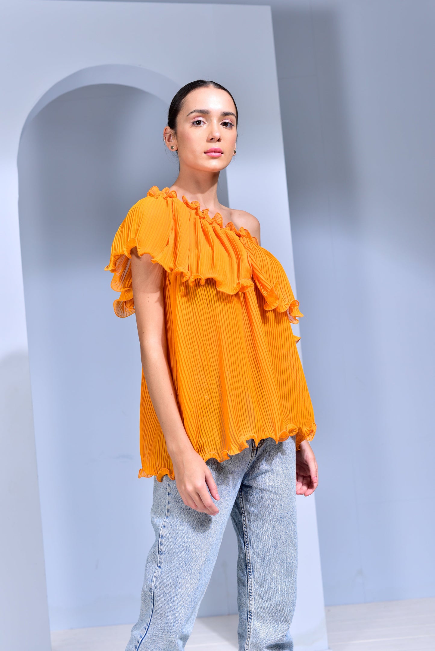 Breeze Pleated Georgette 3-Way Top - Blue