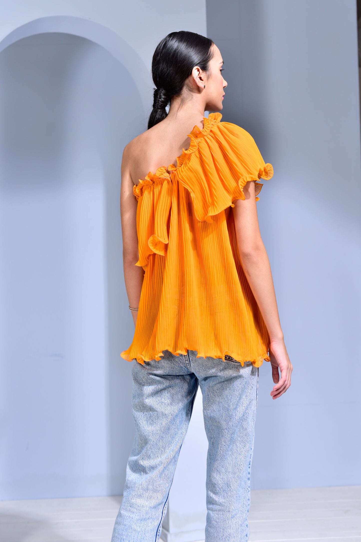Breeze Pleated Georgette 3-Way Top - Blue