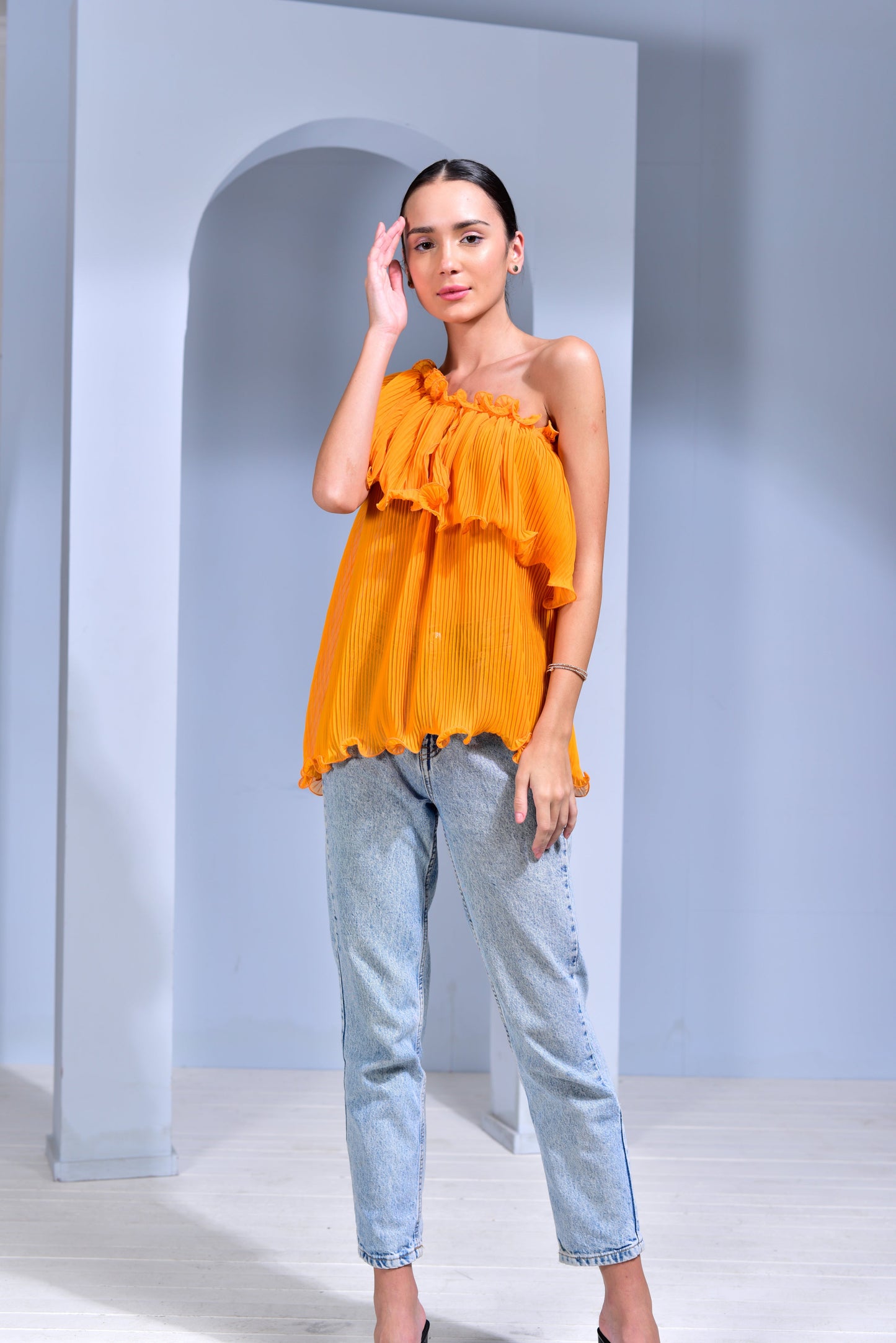 Breeze Pleated Georgette 3-Way Top - Blue