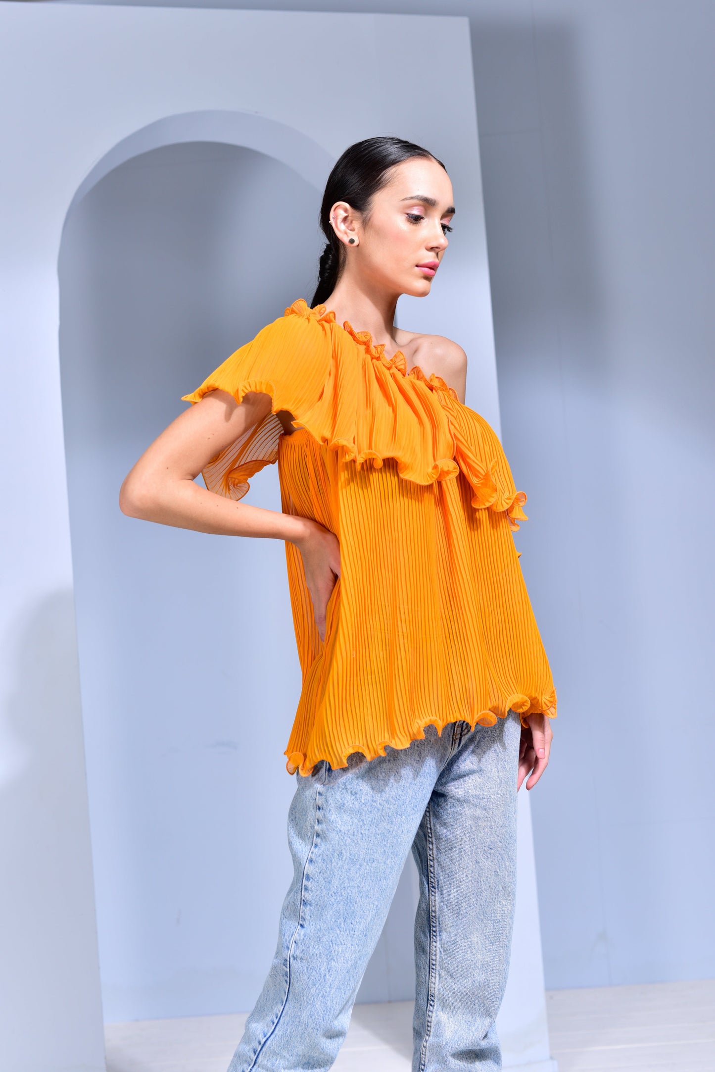 Breeze Pleated Georgette 3-Way Top - Blue