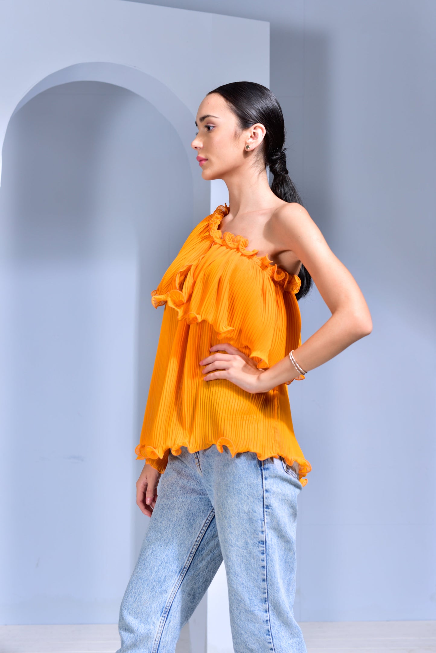 Breeze Pleated Georgette 3-Way Top - Blue